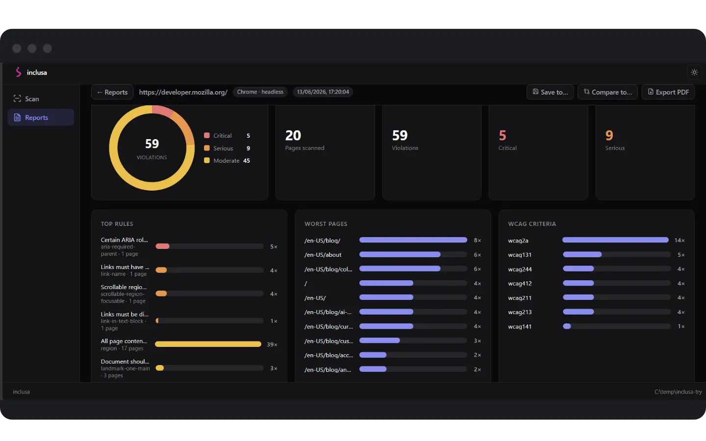 The Inclusa studio in dark mode