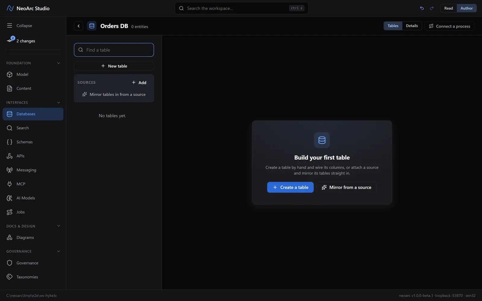 The empty database, offering to mirror from a source