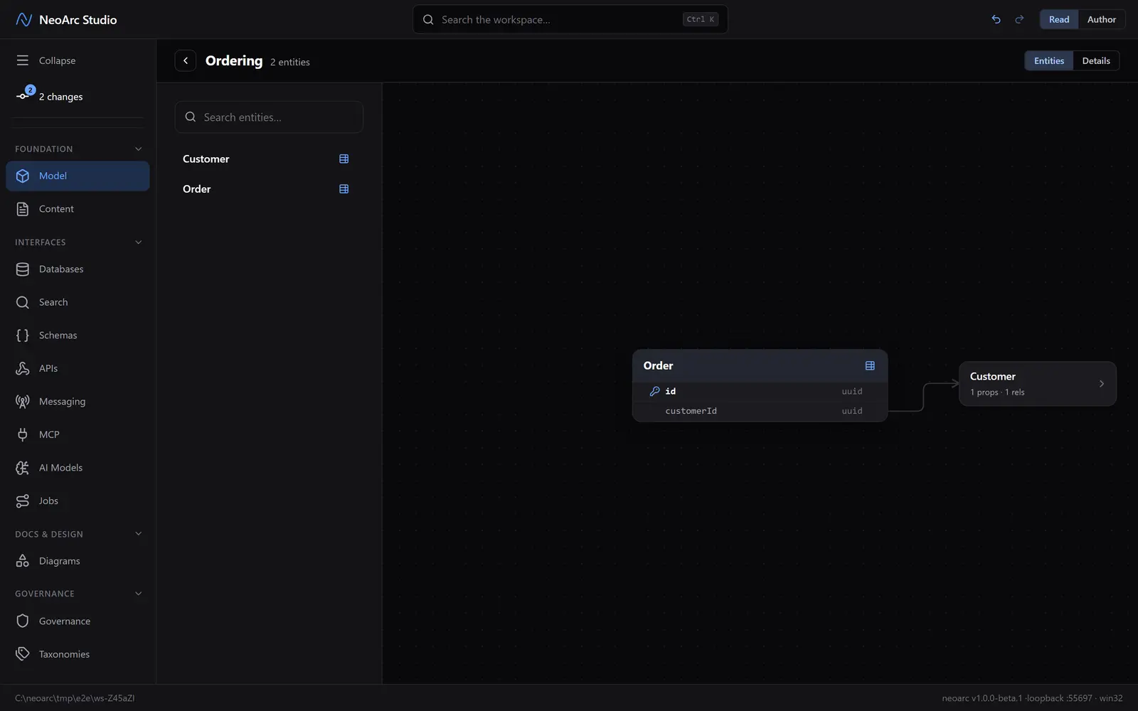 Order connected to Customer on the ERD