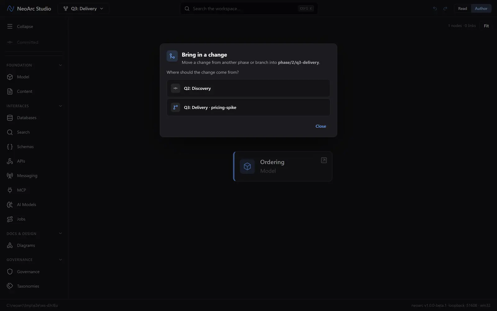 The bring-in dialog listing source phases