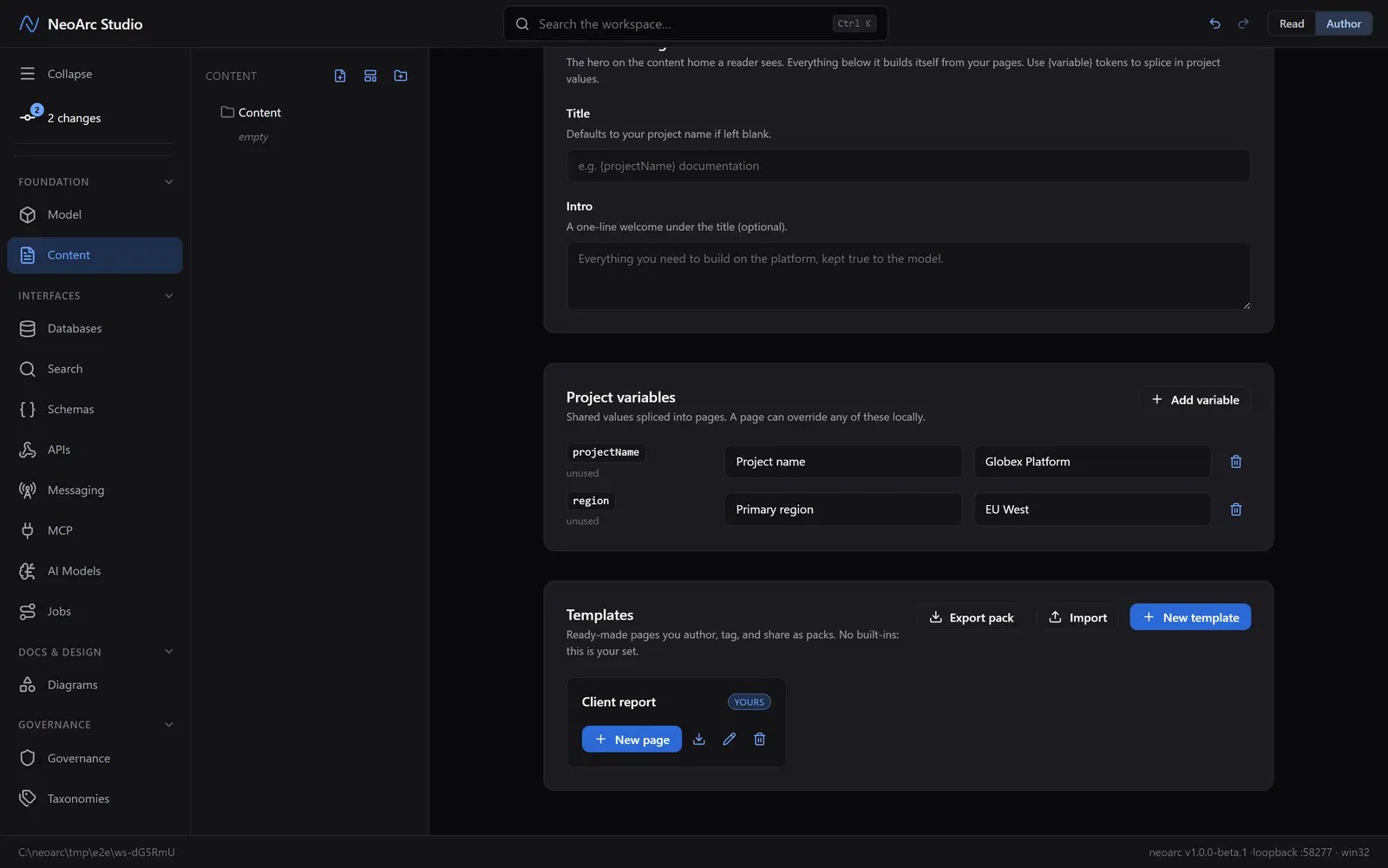 The content hub: project variables and the template gallery