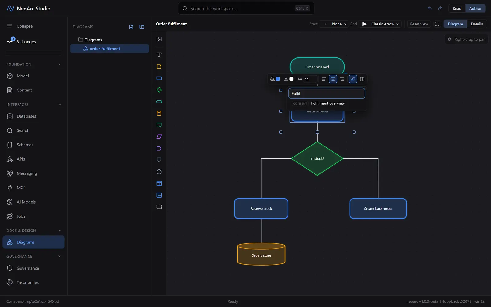 The link picker, offering a content page to link the shape to
