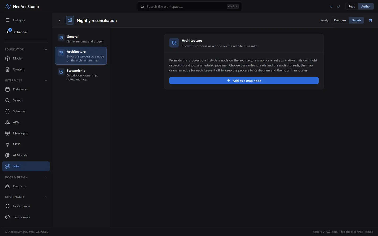The Architecture section, with the Add as a map node button