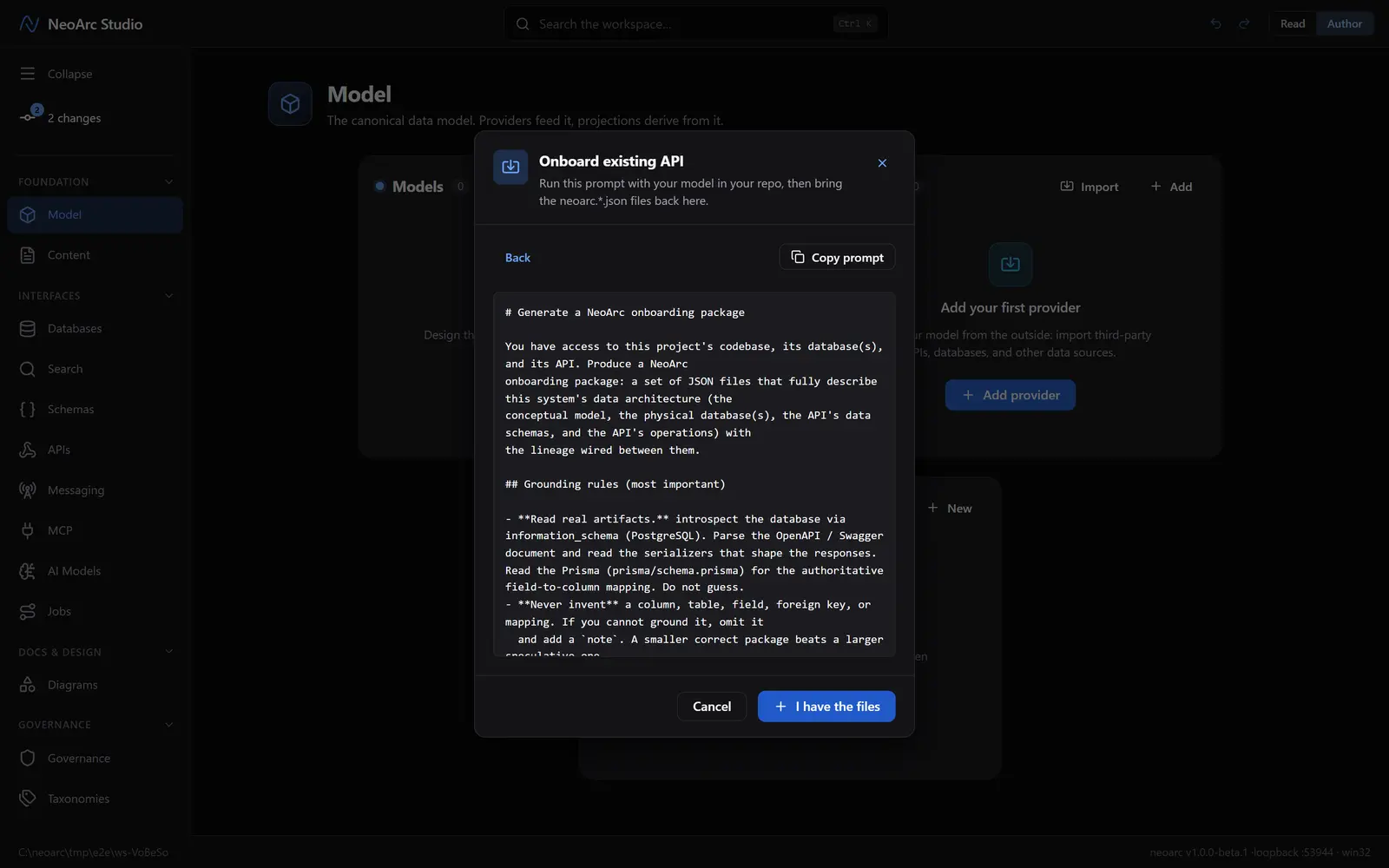 The onboarding prompt with a copy action