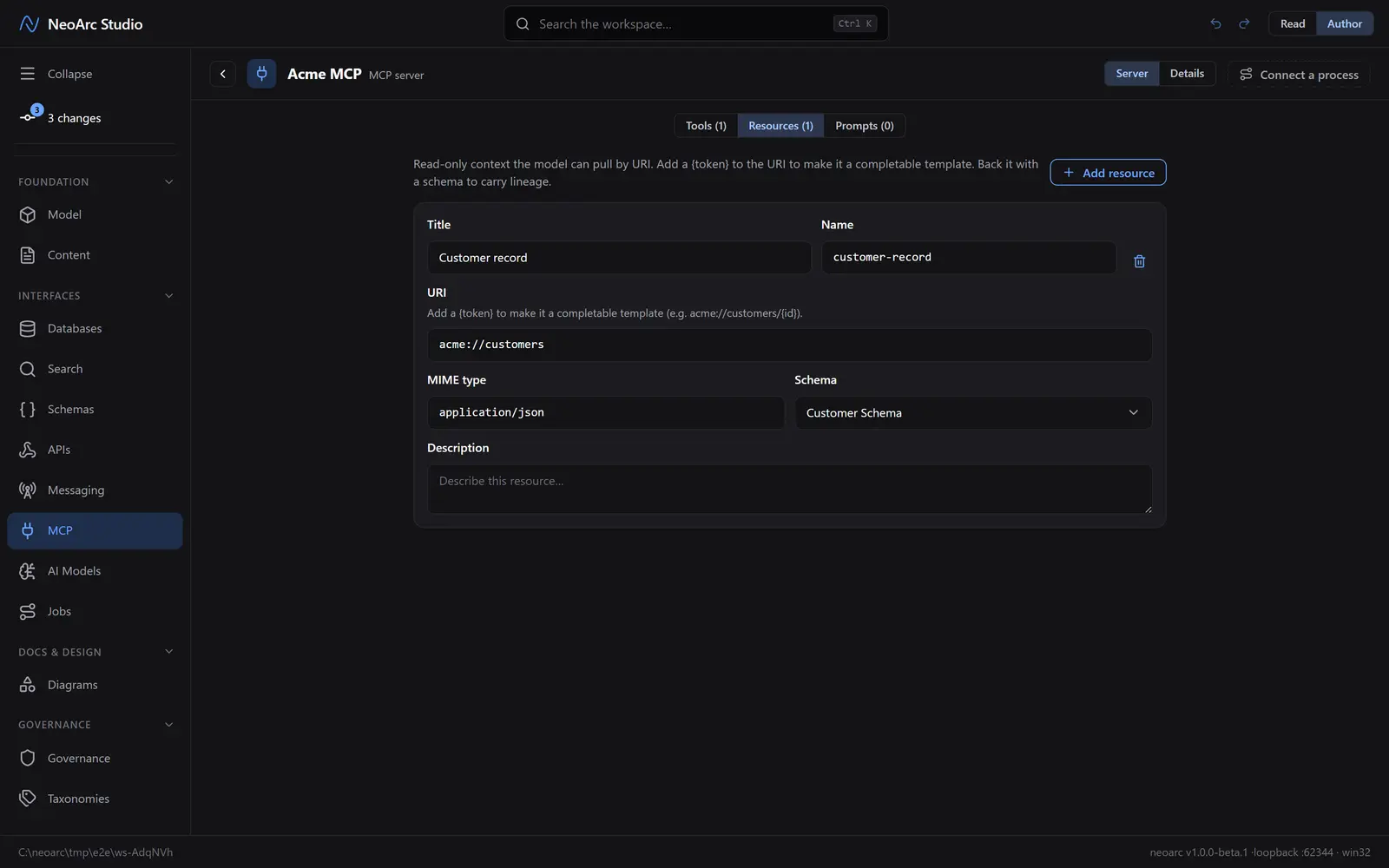 The resource backed by the Customer Schema
