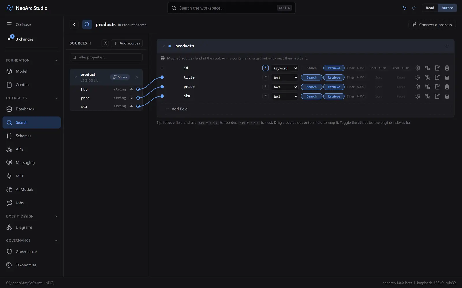 The product columns mirrored in as wired search fields